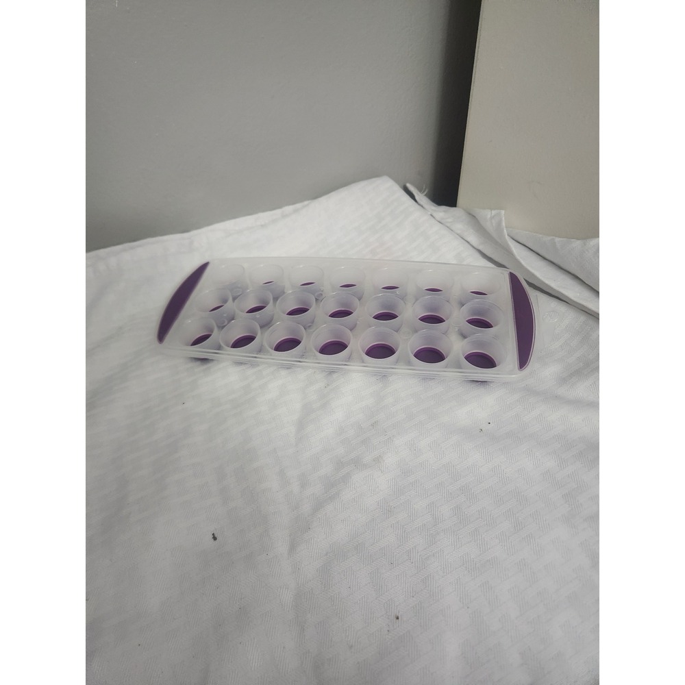 Purple Silicone Bottom Easy Release Round Ice Cube Tray 21 Slot Plastic Frame